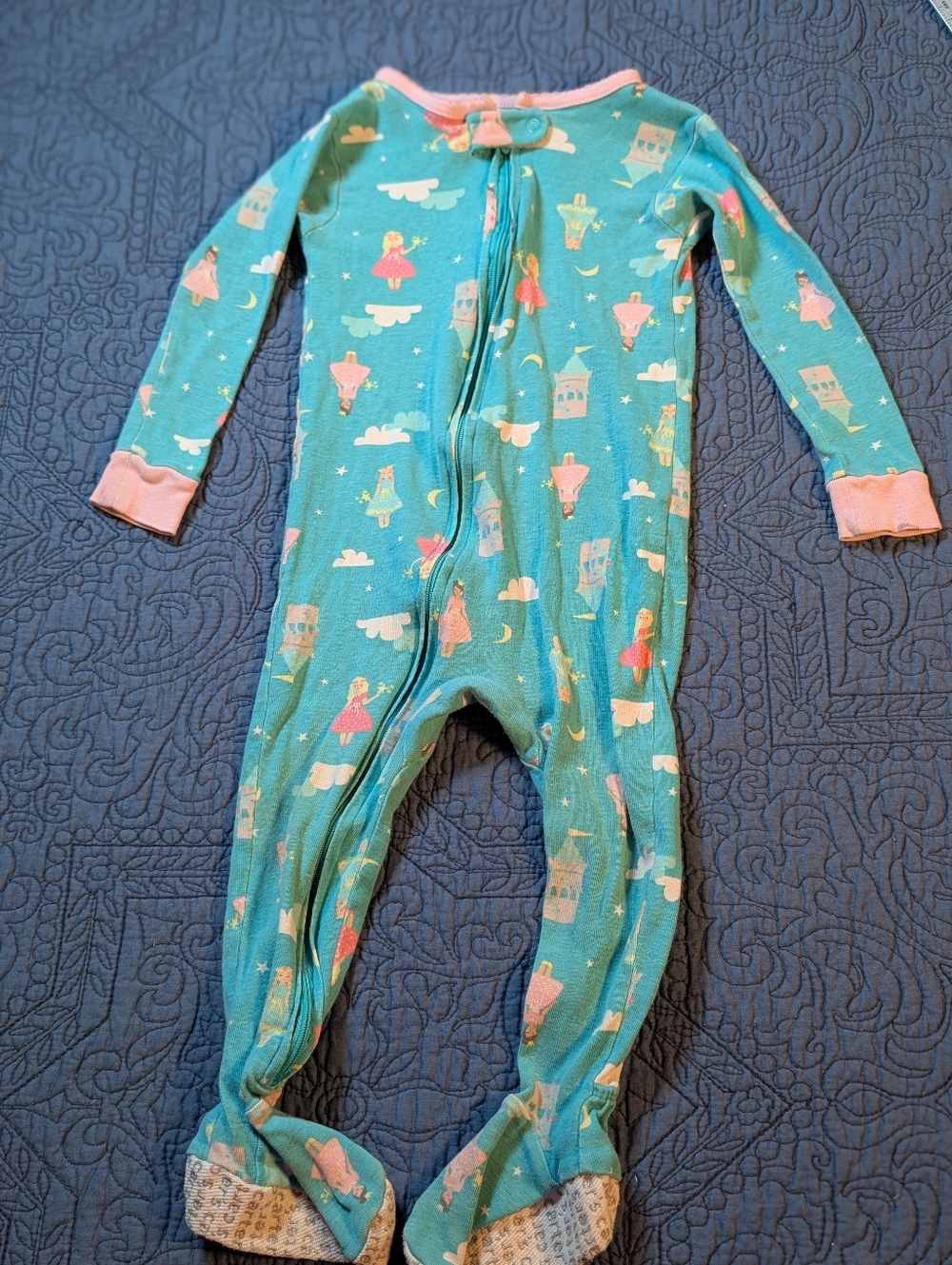Carter’s Baby Girl Princess Footed Sleeper 18M Teal Pink Zip Pajamas (G2)